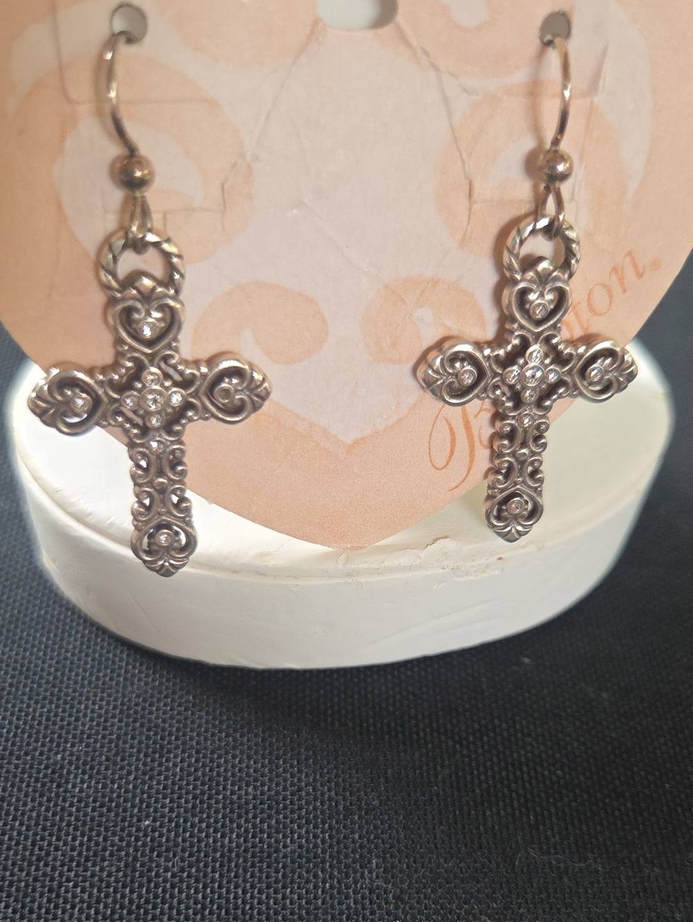 Brighton Silver-Tone Ornate Cross Dangle Earrings